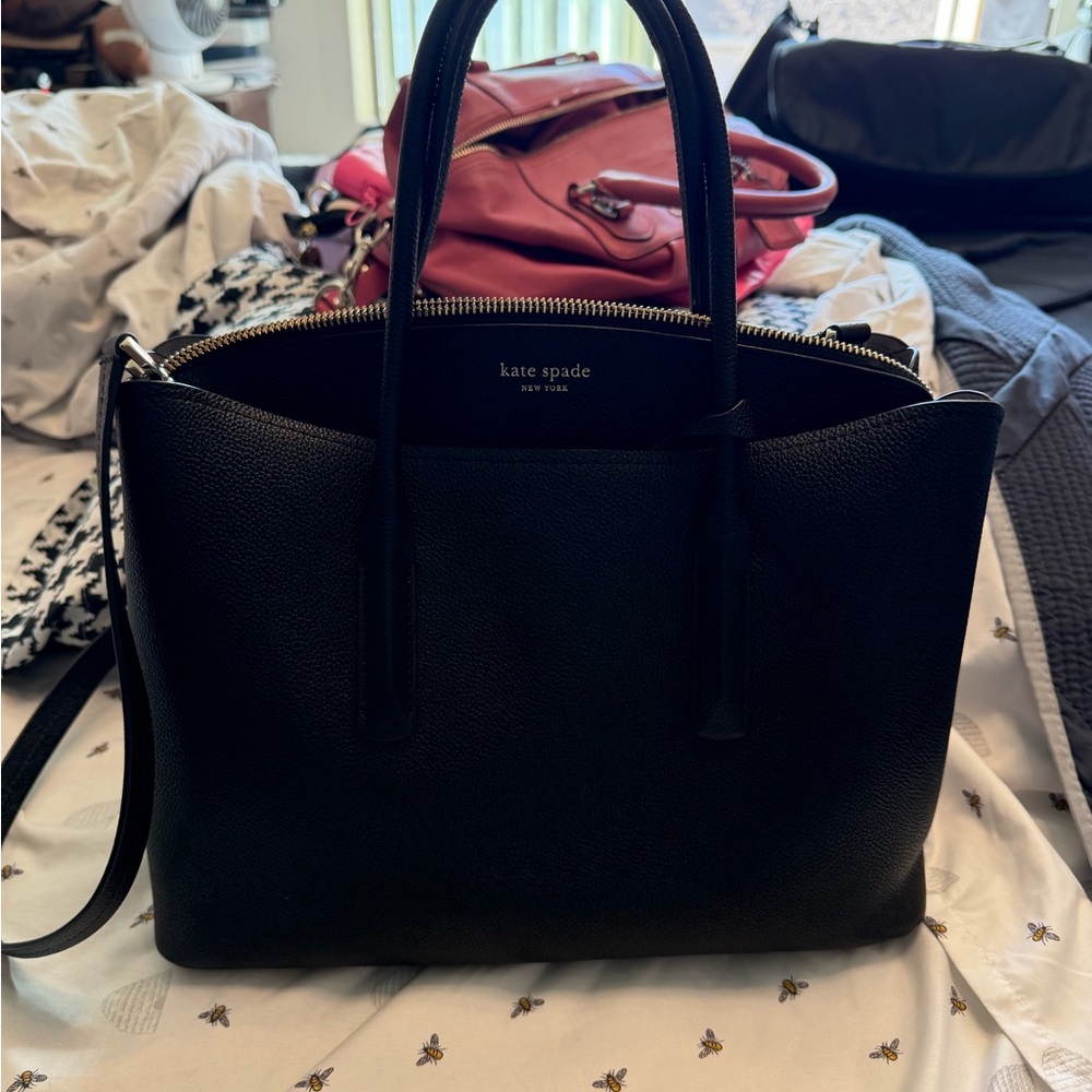 kate spade Black Leather Satchel with Top Handles